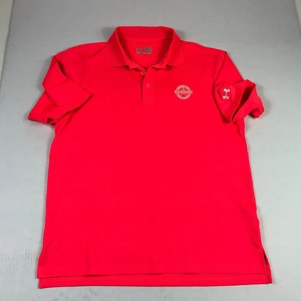 Under Armour Mens Golf Heatgear Polo Shirt Pink Orange Short Sleeve S Small *